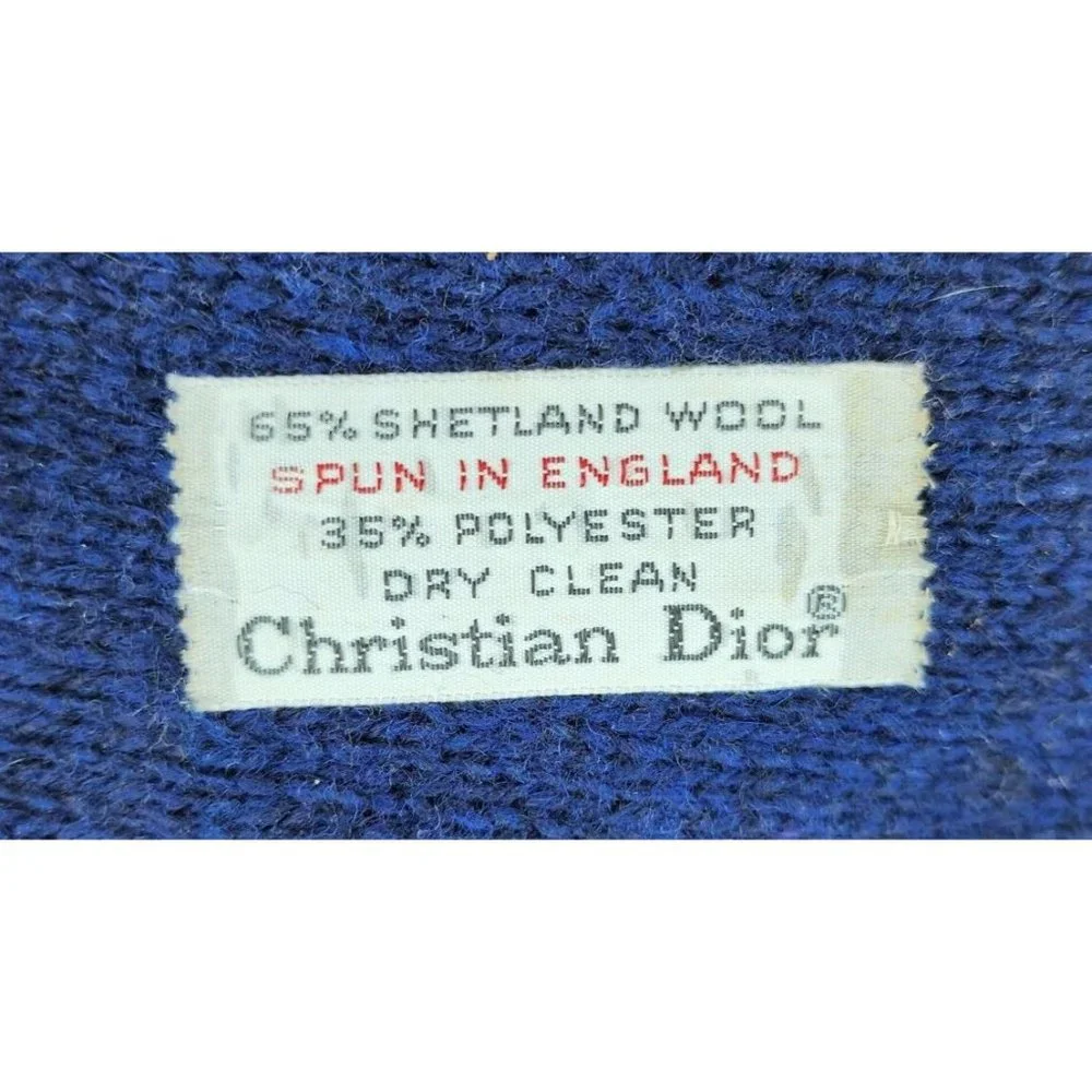 Vtg Christian Dior‎ Knit Scarf Shetland Wool Blend Spun in England Blue 56